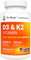Dr. Berg Maximum Strength 2-in-1 Vitamin D3 K2 (10,000 IU) – High Absorption Formula for Bone, Heart &amp; Immune Support (120 Capsules)