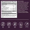 Supplement facts label with dietary information and icons on a purple background
