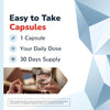 Easy to take CinnaChroma capsules for daily dose, 30-day supply, featuring a hand holding a glass.